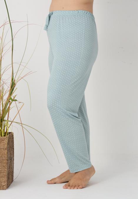 Pantaloni de Pijama Dama Lungi,Big Size,Culoare Verde cu Buline,Engros